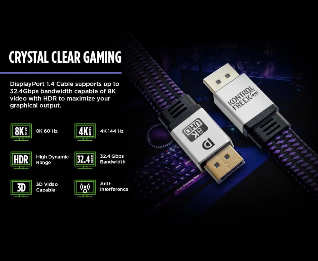12' DisplayPort 1.4 Gaming Cable - Image 3